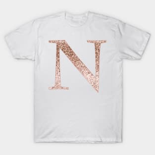 N rose gold glitter monogram letter T-Shirt